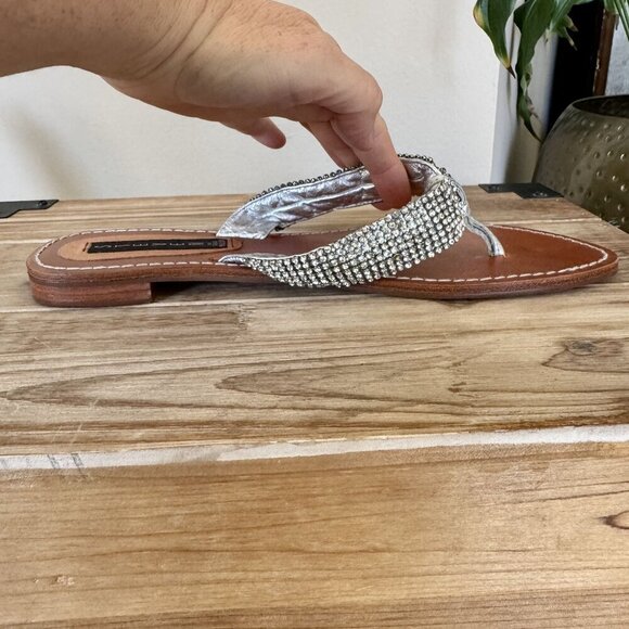 Steven ;Steve Madden Karatz Rhinestone Silver Genuine Leather Strap Thong Sandal - Picture 6 of 12